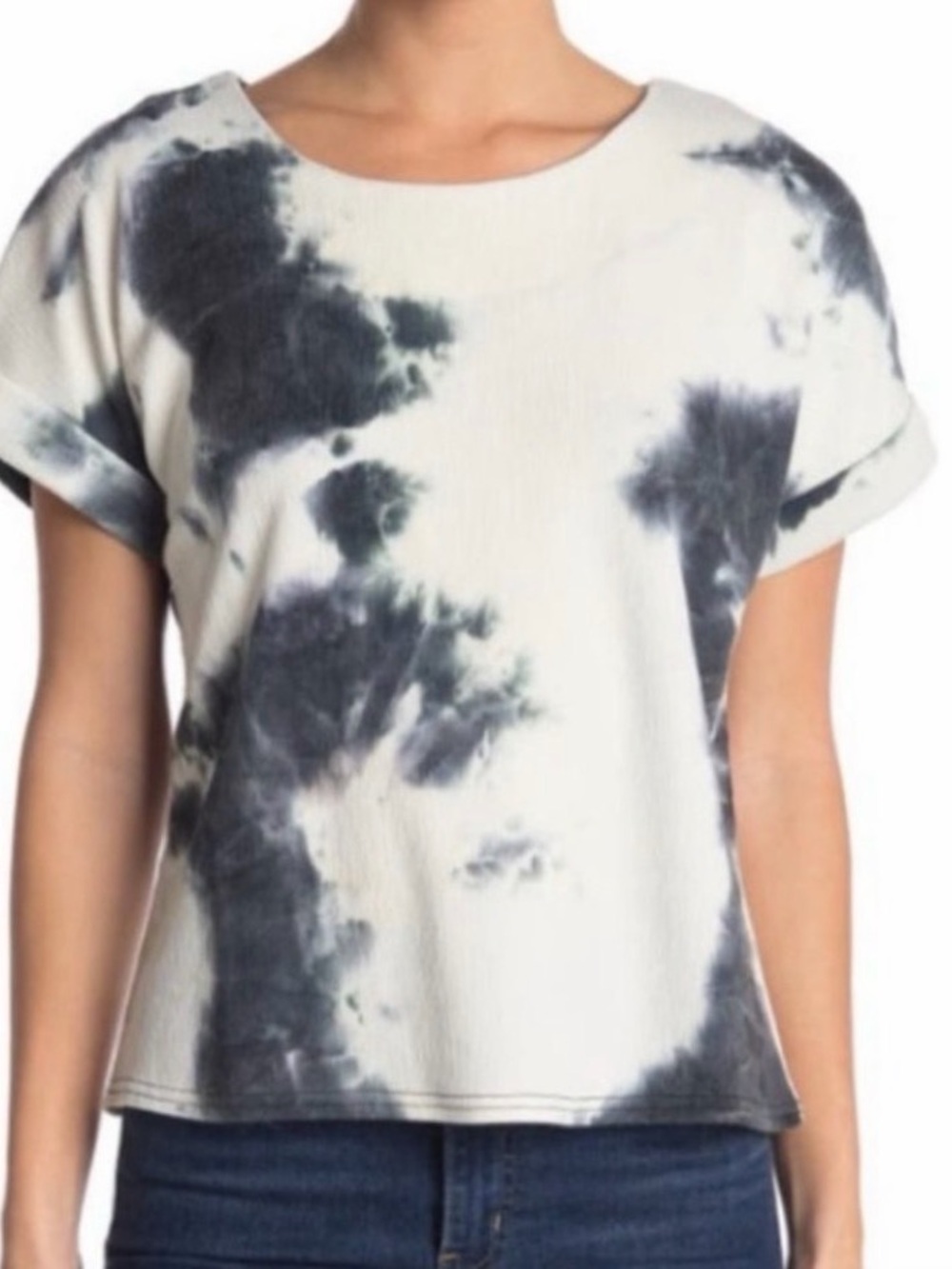 MELLODAY White and Black Tie-Dye Short Sleeve Top
